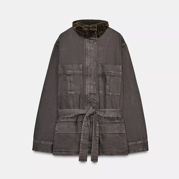 Zara Jackets & Blazers - ZARA Corduroy Collar Denim Barn Jacket Brown Size L NWT